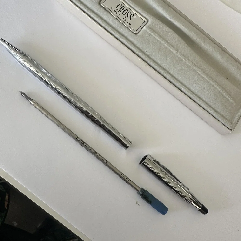 Vintage Cross Chrome Ballpoint Pen Magnum Opus '84 USA Blue Ink W/ Velvet Insert